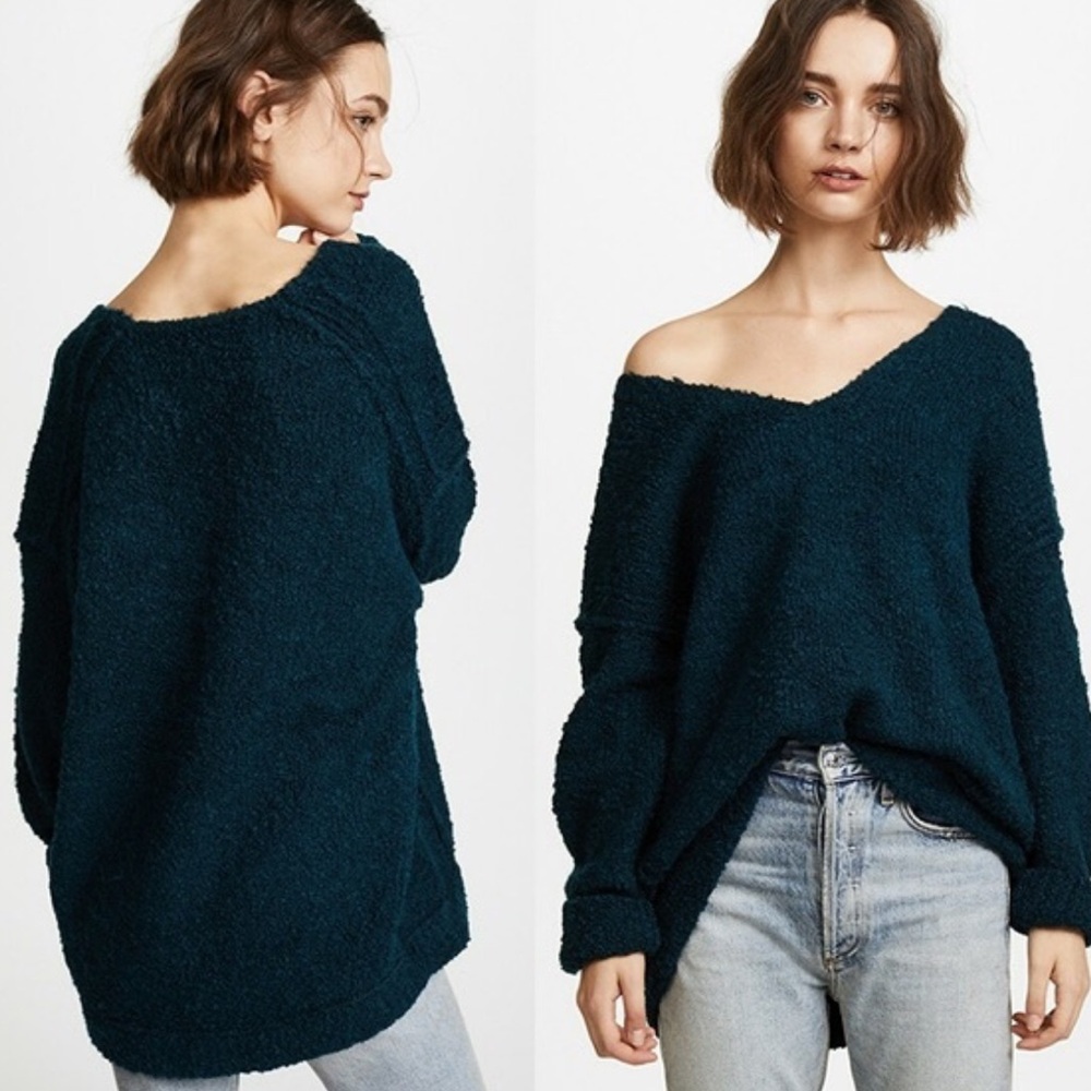 ✨NWT✨ Free People Lofty Apalca Pulloverr V Neck Sweater, Teal, size L